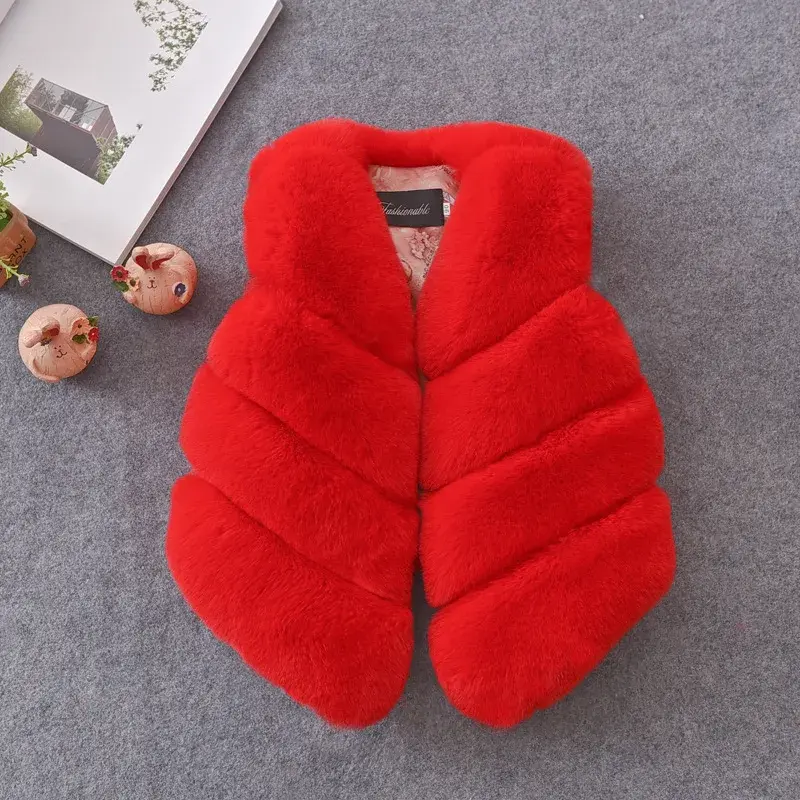 Thumbnail: Girls Faux Fur Vest Autumn Fashion Thick Colorful Kids Outerwear Holiday Clothes