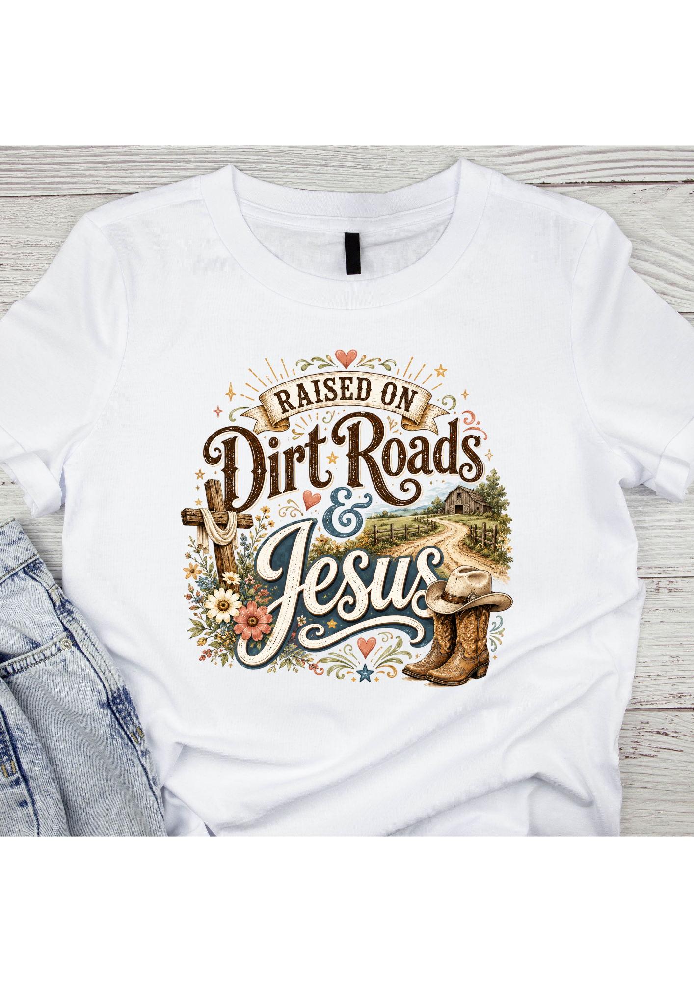 Raised On Dirt Roads & Jesus Religious Graphic T Shirt