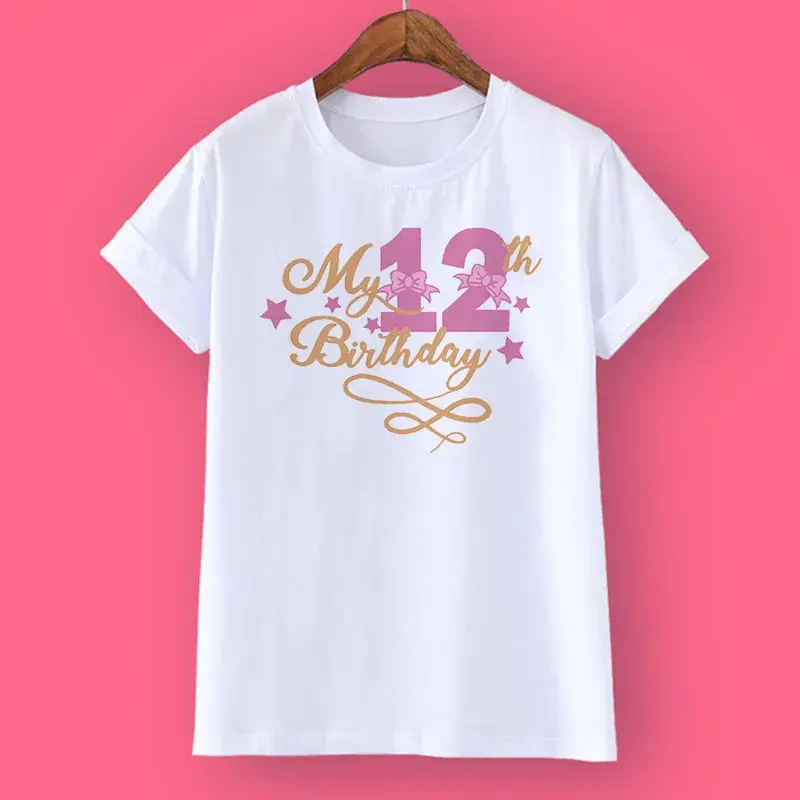 Thumbnail: Girls Summer Birthday Number T-Shirts Short Sleeve T Shirt Year Party Shirt