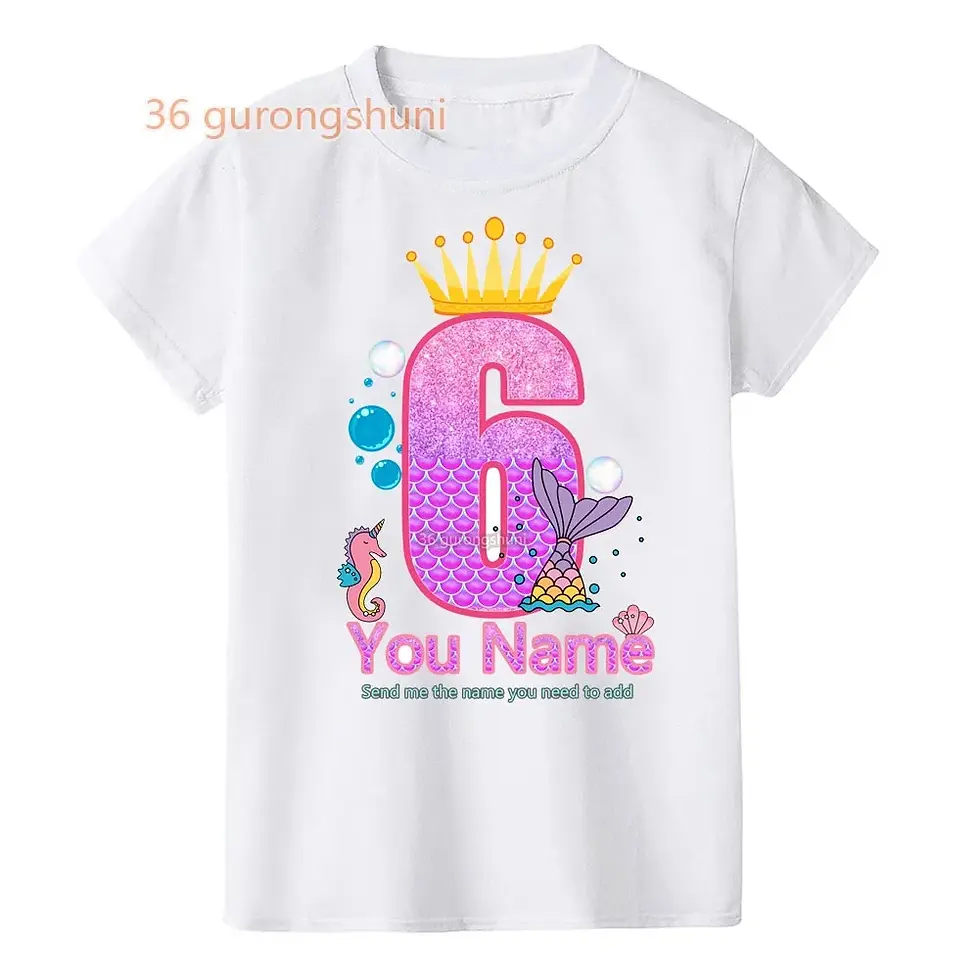 Thumbnail: Girls Mermaid Happy Birthday T Shirt Children Party Shirts Fun Kid Tshirt