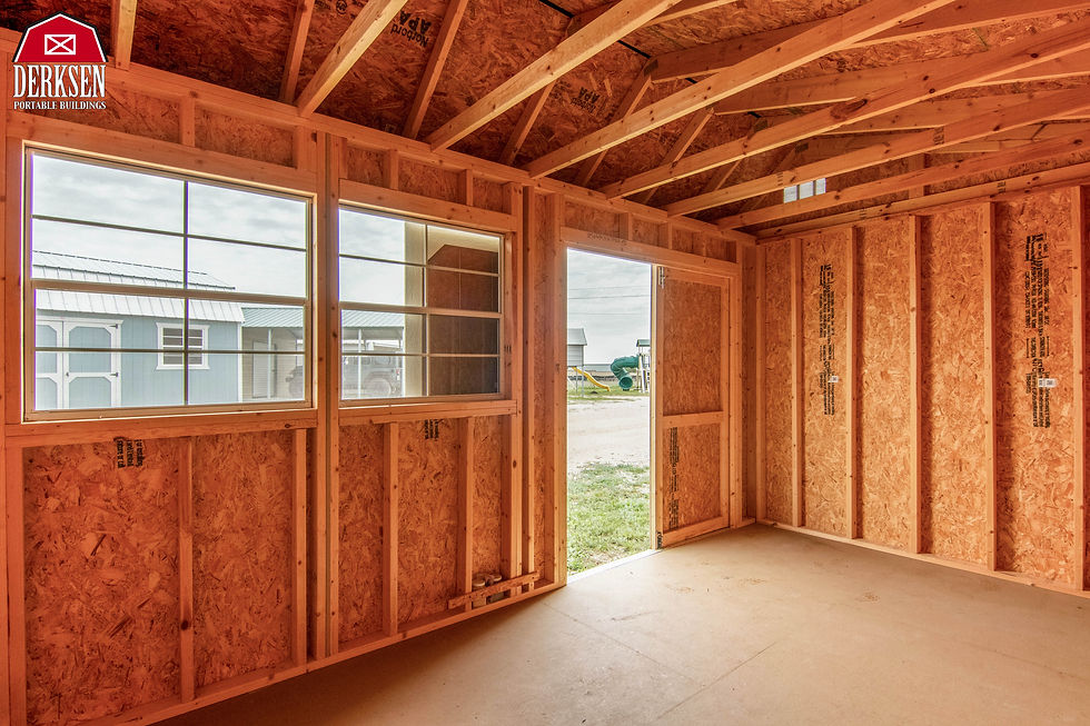 derksen-texas-10x16-cottage-shed-interior-framing-cedar-siding-light-stone-metal-workshop-