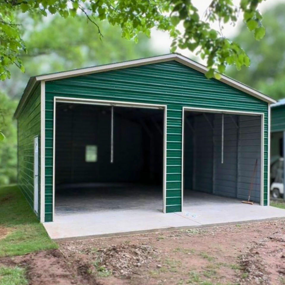 Enclosed two-car garage with heavy-duty roll-up doors