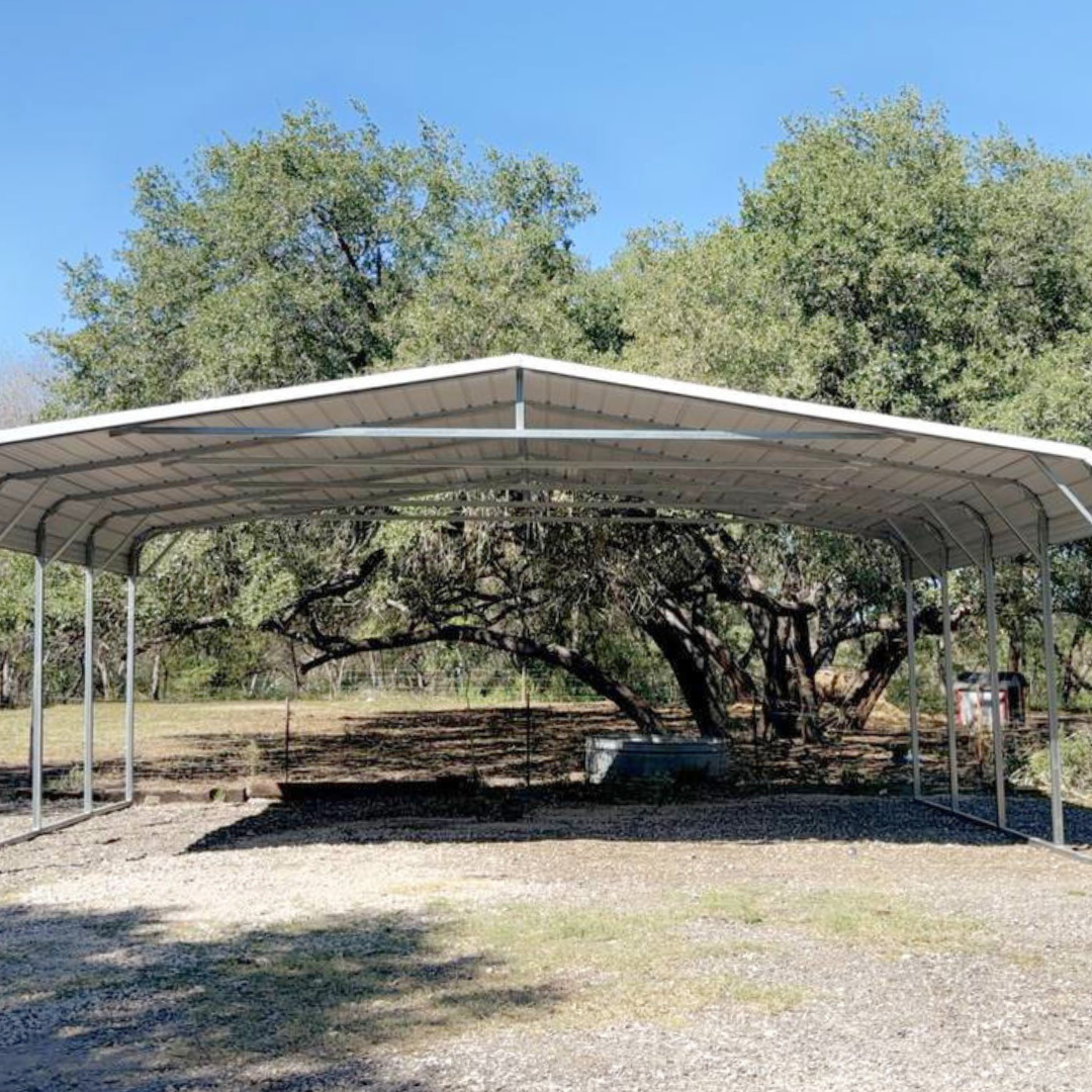 Rounded roof metal shelter with 120 mph wind warranty