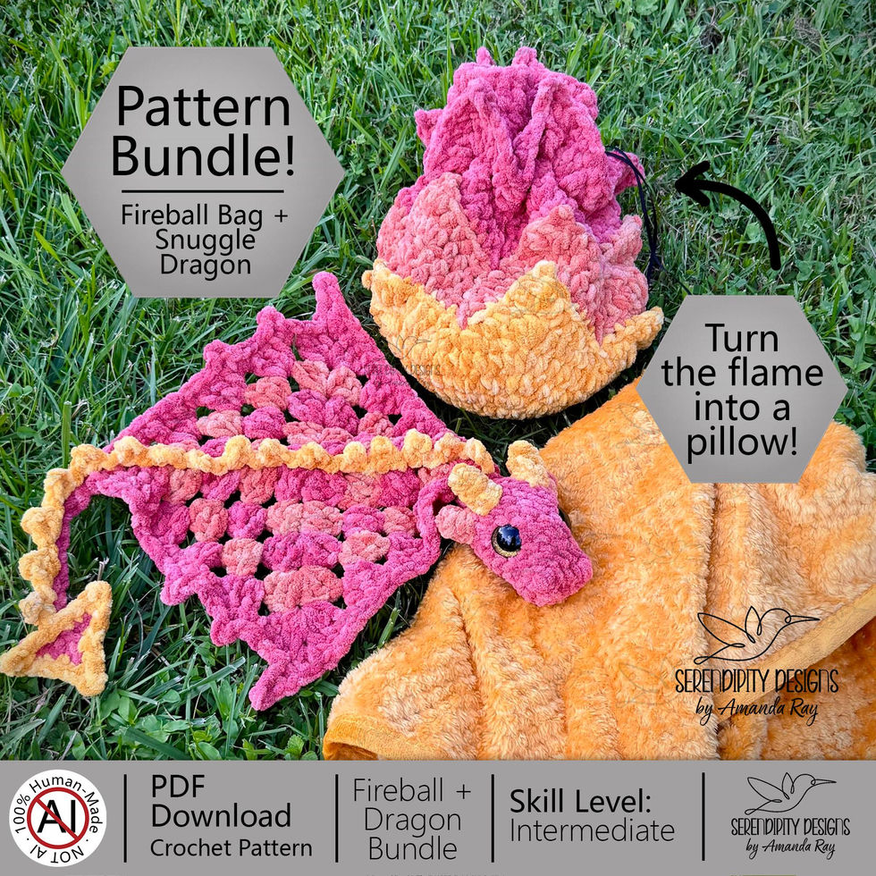 Fireball Bag and Fireball Dragon snuggle dragon naptime crochet pattern bundle