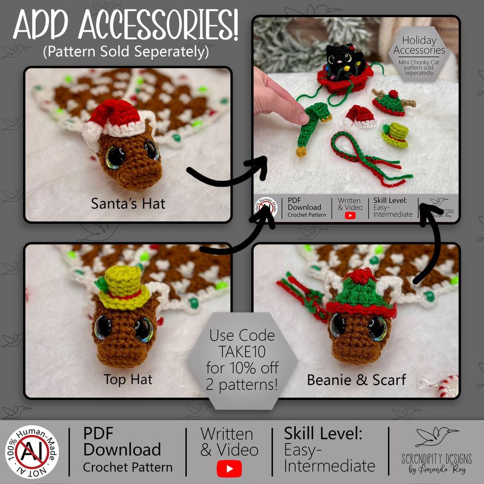 Large Gingerbread Pocket Dragon granny square crochet pattern