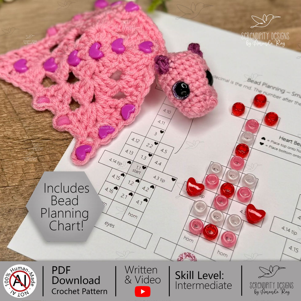Small beaded fidget granny square pocket dragon crochet pattern