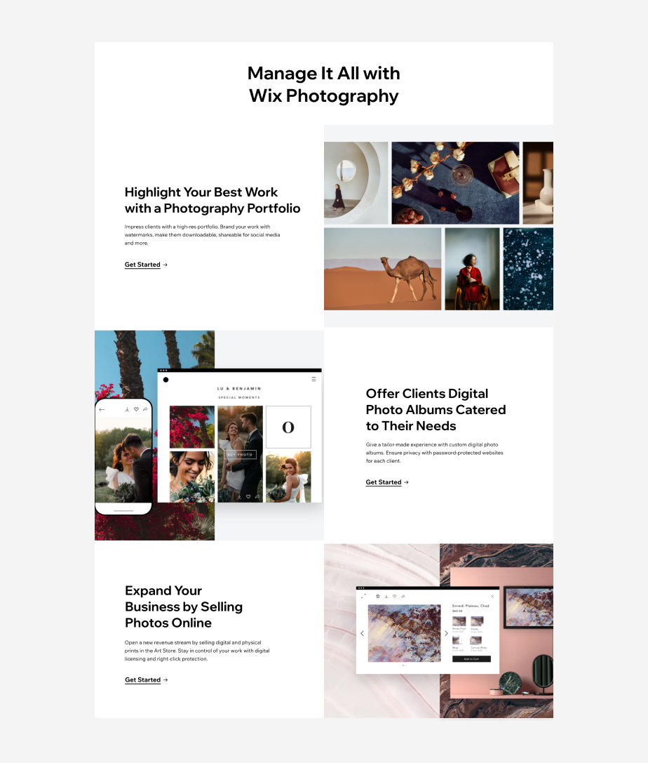 wix is the best website builder for photographer in terms of the range of features