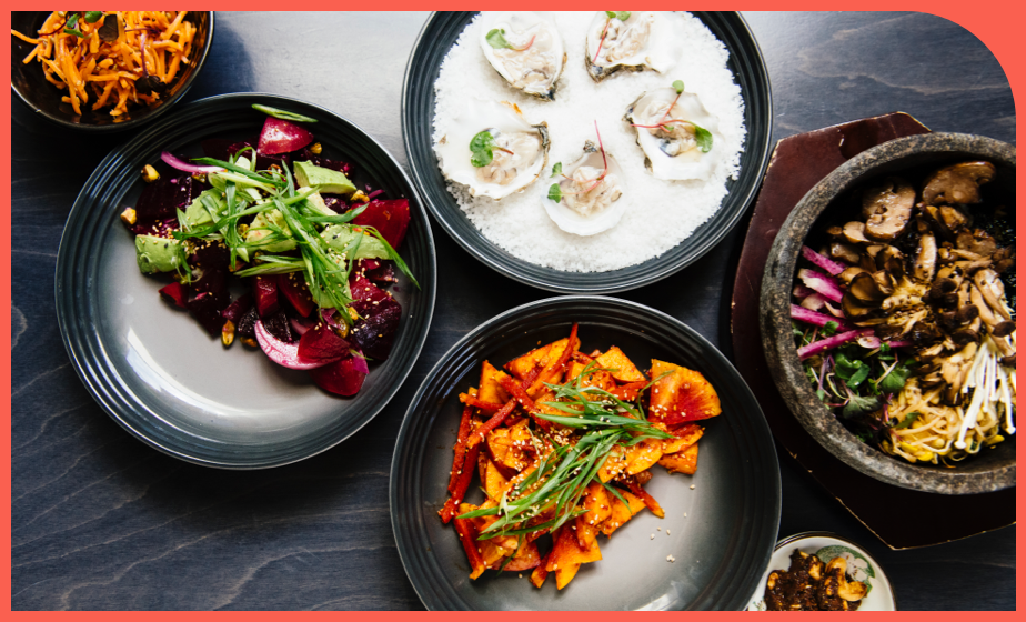 Colorful, produce-heavy plates served at Miss Kim.