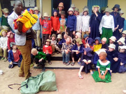Pastor Titus distributes blankets