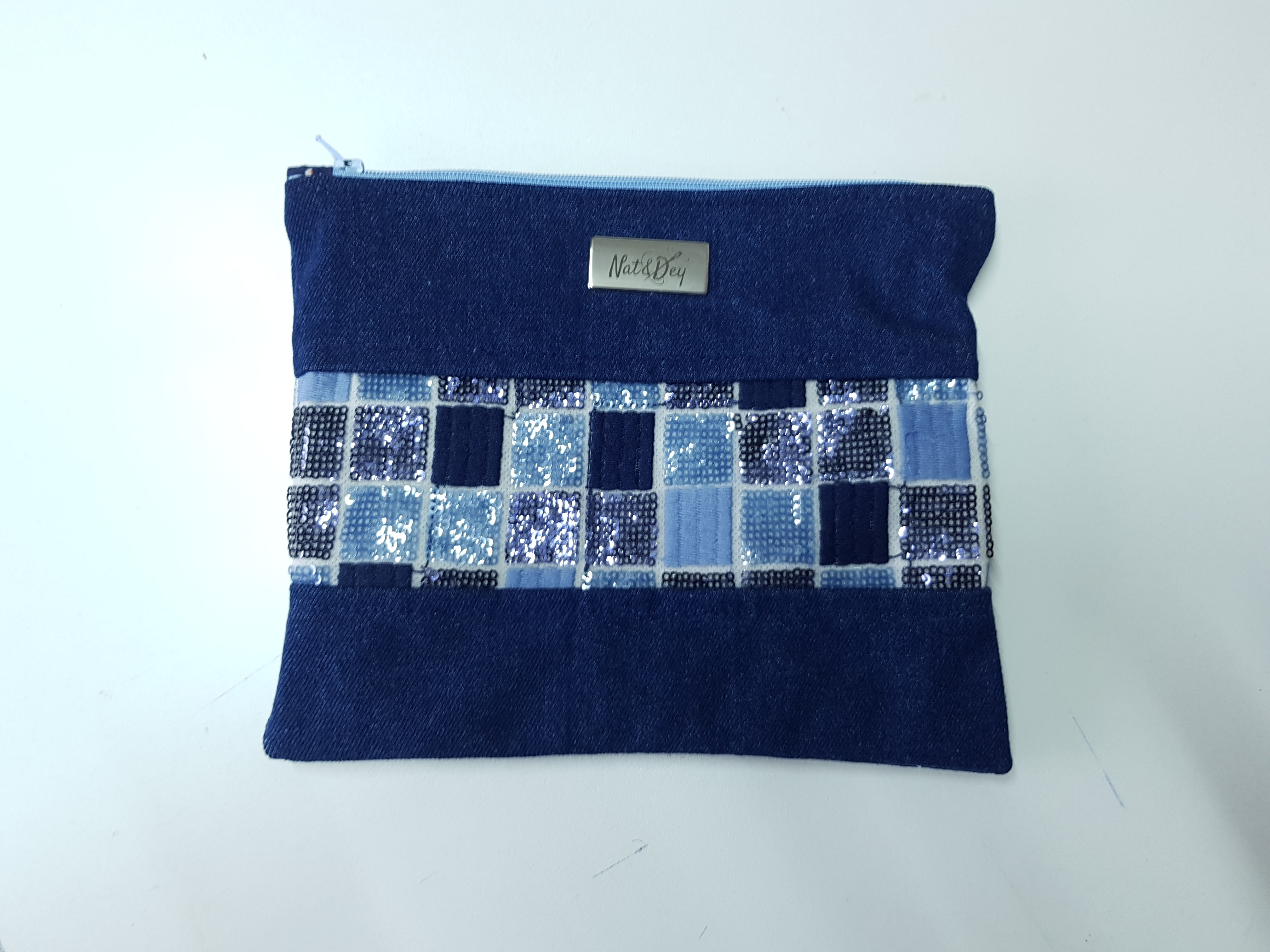 KOKTAIL, la petite pochette multi-usages - JEANS BRUT/SEQUINS BLEUS