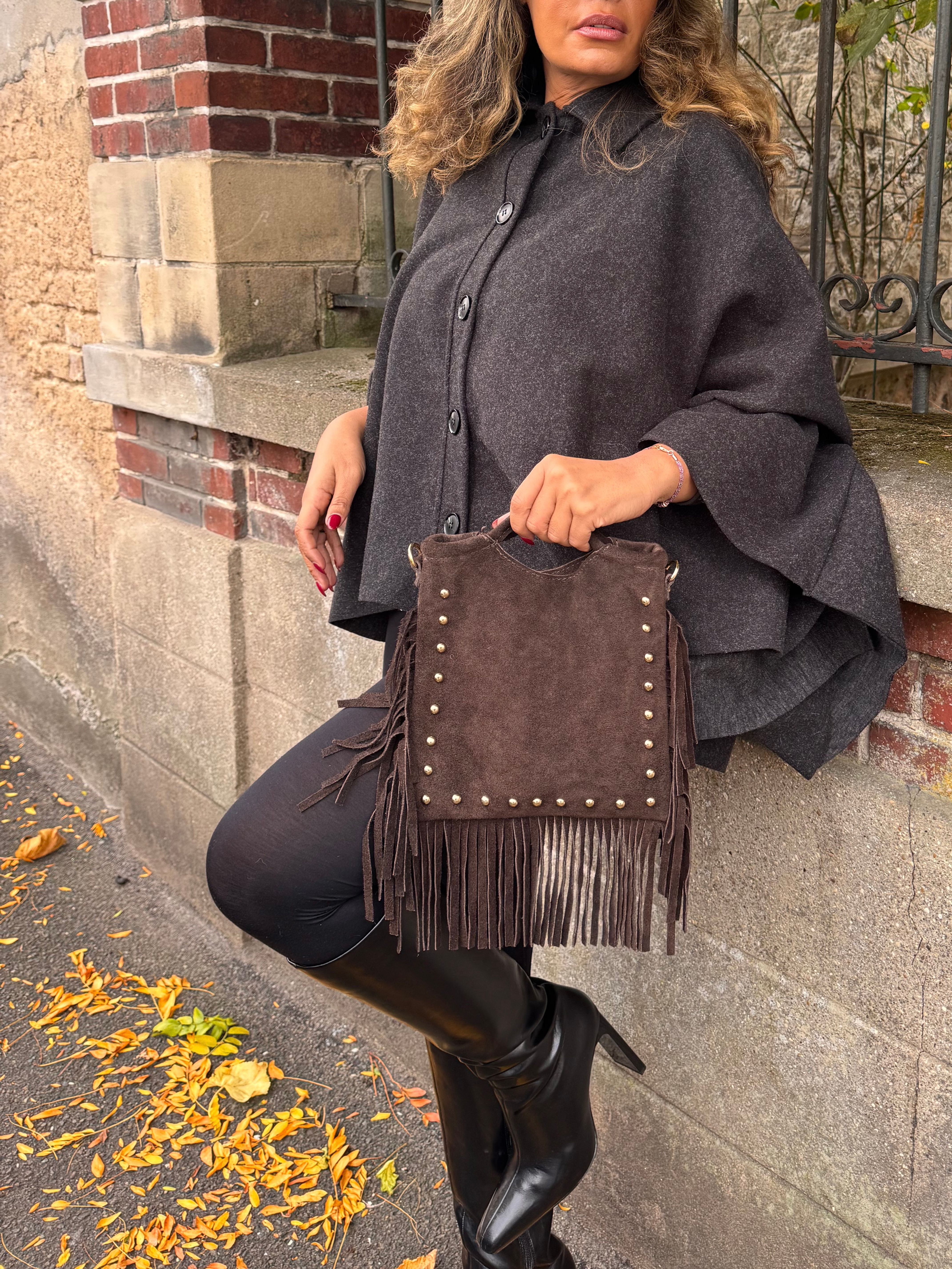 Manteau Cape ESTELLE (gris chiné)