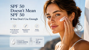 Woman applying sunscreen to her face, illustrating the importance of using enough SPF to achieve the stated protection.