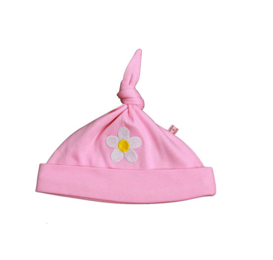 Pink daisy baby hat