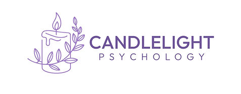 Candlelight Psychology Logo including a candle and foliage for a warm neurodivergent affirming psychology practice