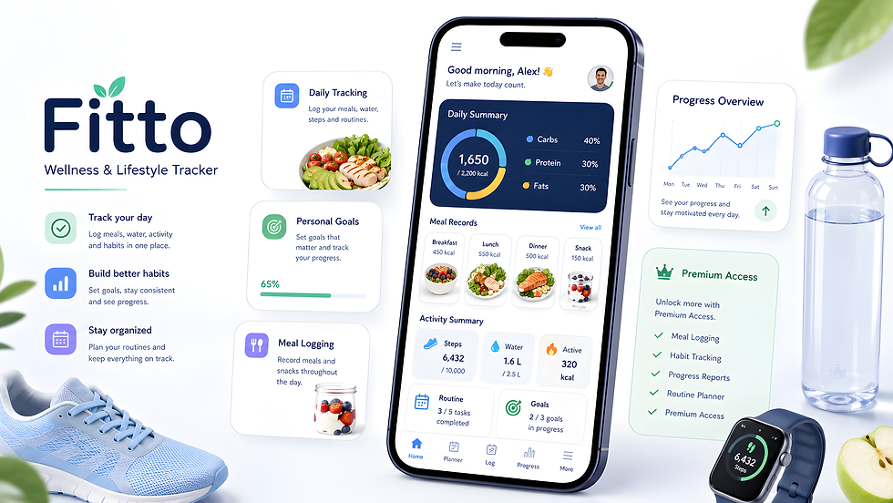 Fitto App is a mobile-first digital subscription software platform focused on meal logging, calorie tracking, routine tracking, and personal lifestyle organization.