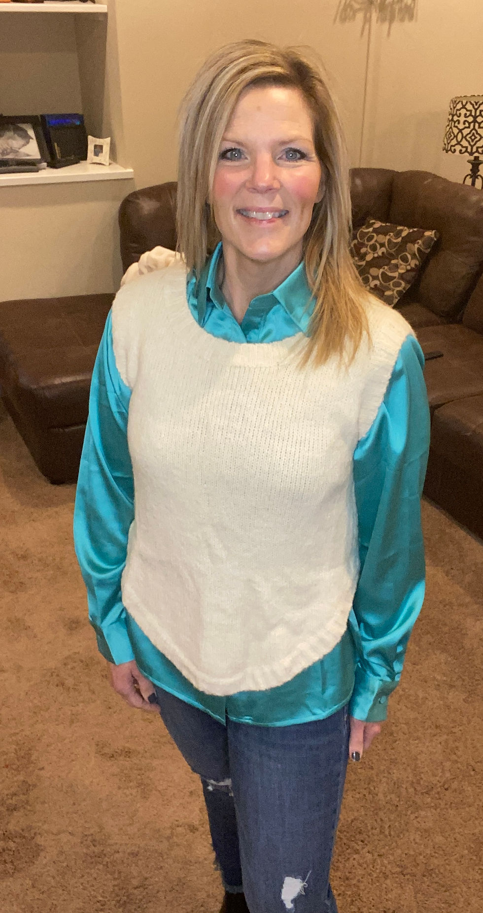 Thumbnail: Sage Satin Long Sleeve Blouse
