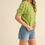 Thumbnail: Lime Embroidered Flower Short Sleeve Sweater