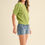 Thumbnail: Lime Embroidered Flower Short Sleeve Sweater