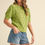 Thumbnail: Lime Embroidered Flower Short Sleeve Sweater