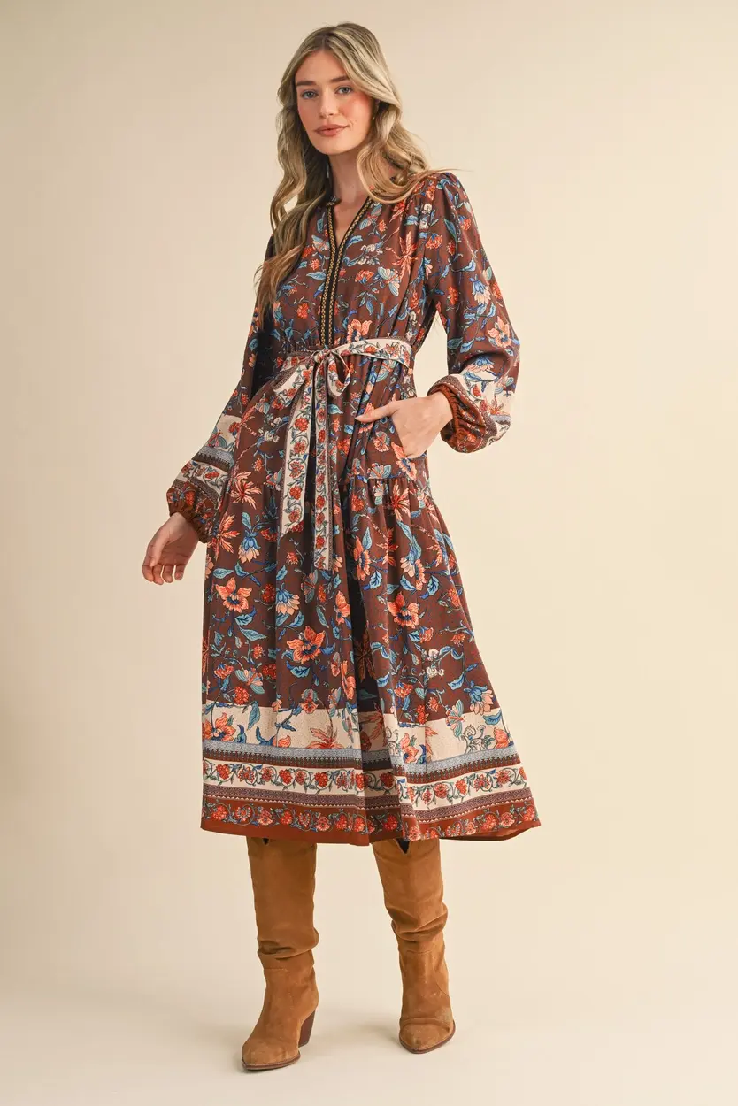 Thumbnail: Carly Floral Border Printed Midi Dress