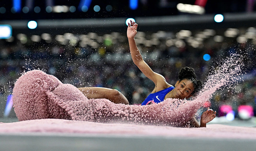 Monae' Nichols ng U.S. habang nakikipagkumpitensya sa long jump sa Budapest.