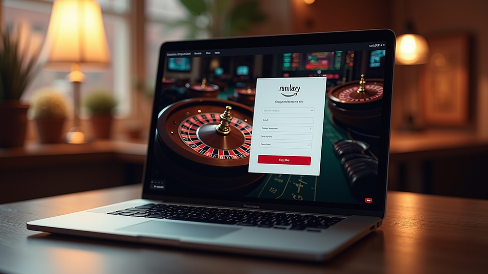 Eye-level view of a laptop displaying an online casino registration page