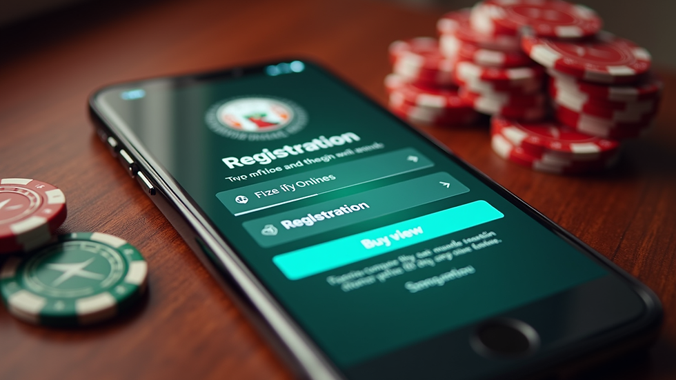 Close-up view of a mobile phone showing an online casino app registration screen