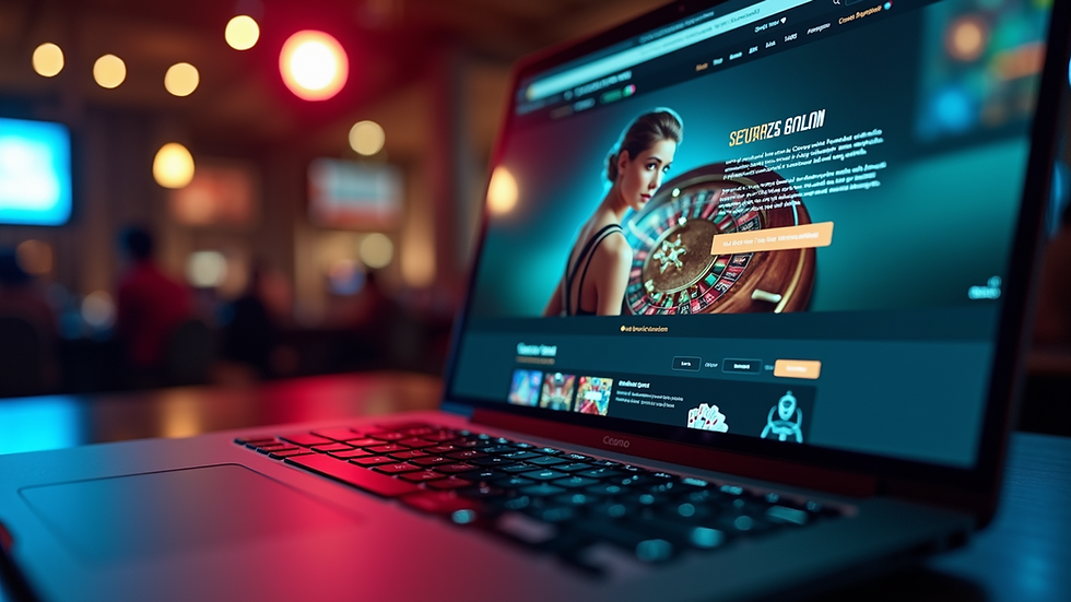 Eye-level view of a laptop screen showing a secure online casino homepage