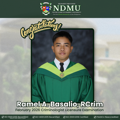 NDMU proudly congratulates its 9 new Criminologists for successfully passing the February 2026 Criminologist Licensure Examination. 