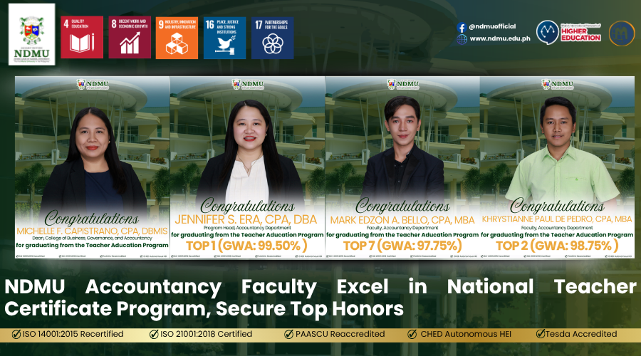 NDMU Accountancy Faculty Excel in National Teacher Certificate Program, Secure Top Honors