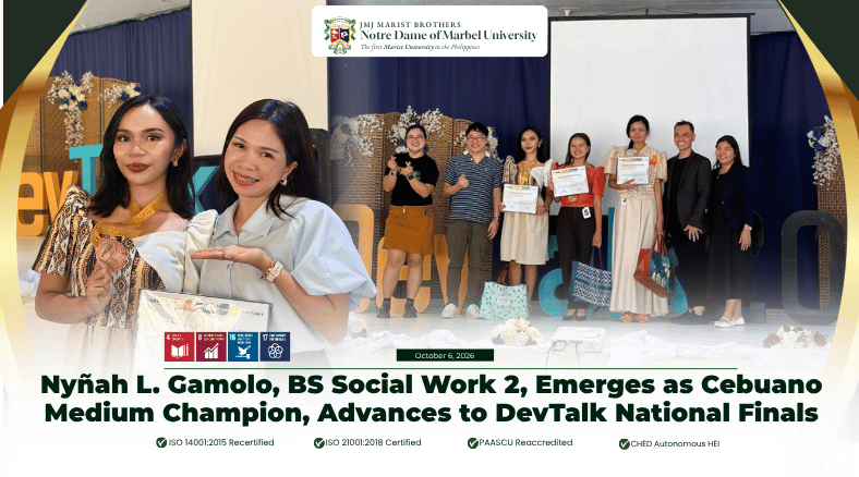 NDMU Dominates National DevTalk Mindanao 2026, Sends Two Champions to National Competition | Nyñah L. Gamolo, BS Social Work 2, Emerges as Cebuano Medium Champion, Advances to DevTalk National Finals