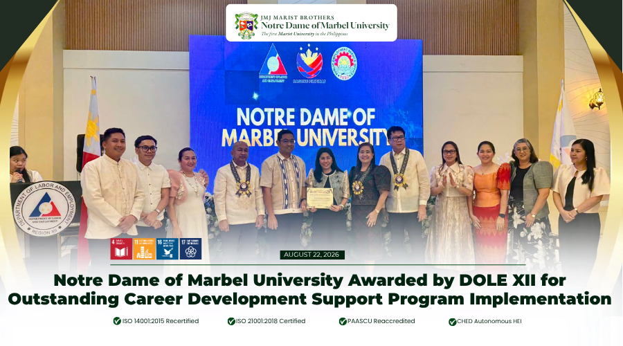 Notre Dame of Marbel University Awarded by DOLE XII for Outstanding Career Development Support Program Implementation