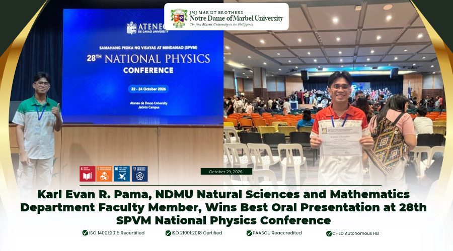 Karl Evan R. Pama, NDMU Natural Sciences and Mathematics Department Faculty Member, Wins Best Oral Presentation at 28th SPVM National Physics Conference
