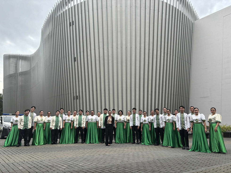 NDMU Tambuli Singers Chorale with their conductor Lovelyn P. Langga before performing at the Andrea O. Veneracion International Choral Festival in Manila.
