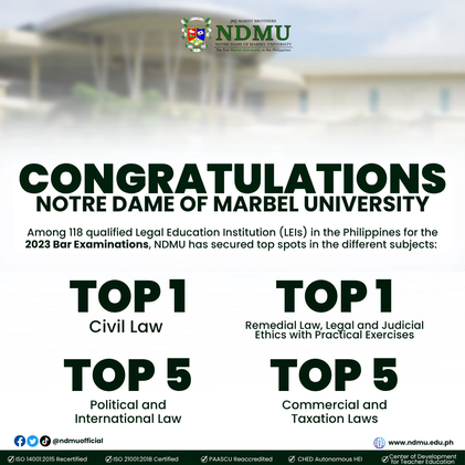 NDMU Among Top Performing Law Schools in 2023 & 2024 Bar Exams with High Subject Rankings