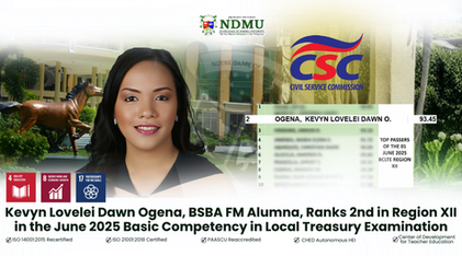Kevyn Lovelei Dawn Ogena, BSBA FM Alumna, Ranks 2nd in Region XII in the June 2025 Basic Competency in Local Treasury Examination
