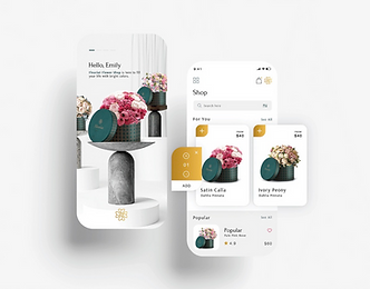 Aeve Agency branding project for Fleuriot, the flower shop, includes brand identity and collateral, app design, product design
