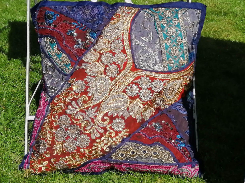 Thumbnail: Cushion Cover - Upcycled Vintage Patchwork Embroidery Overdye  (in 6 Colours)
