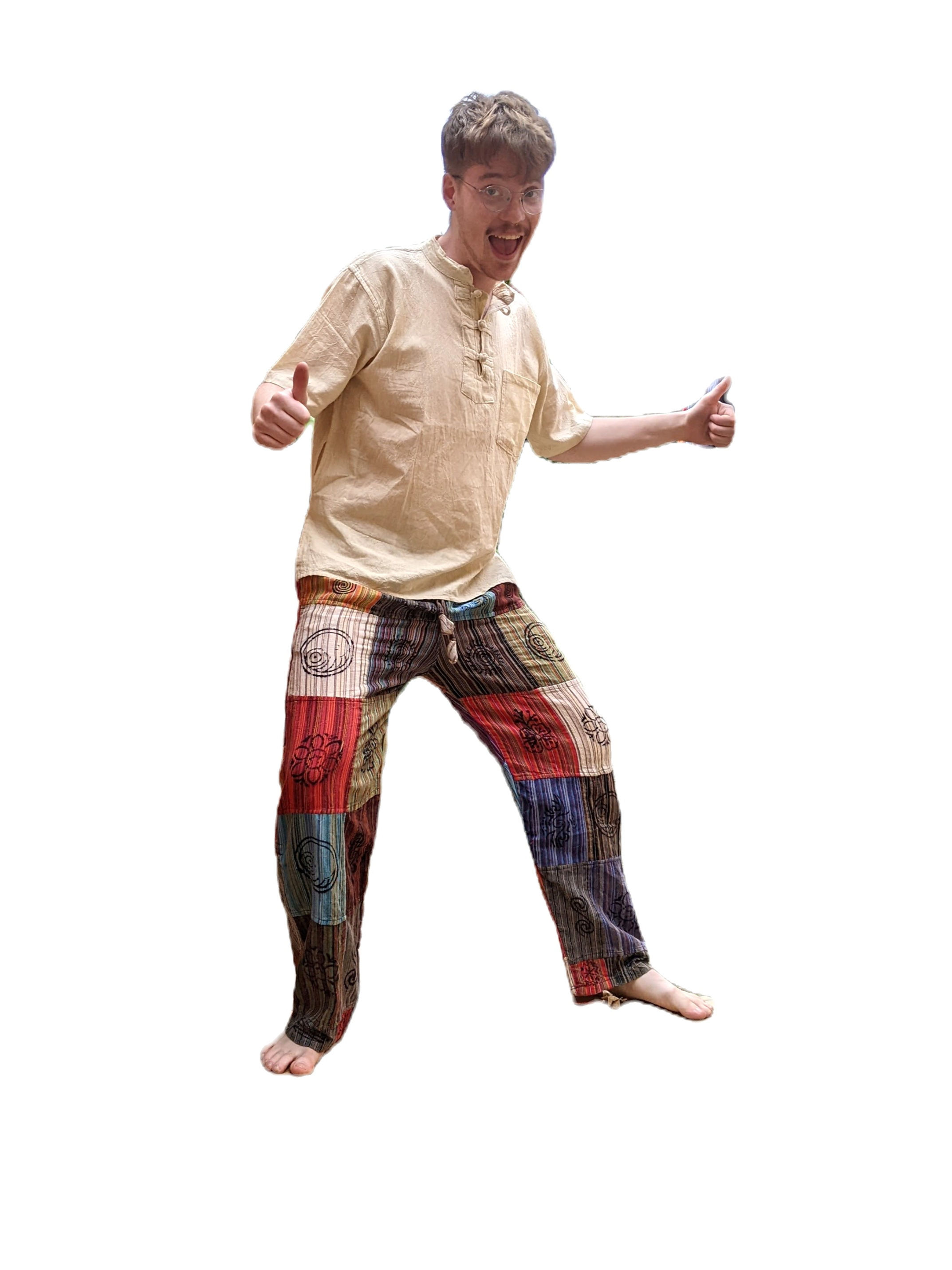 Patchwork Nepal Stripe with Blockprint Cotton Trousers (can be worn 3/4 length)
