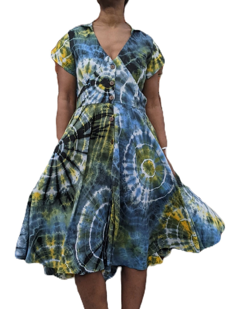 Thumbnail: Rock'n Roll Dress Rayon Circle Tie Dye Green Yellow