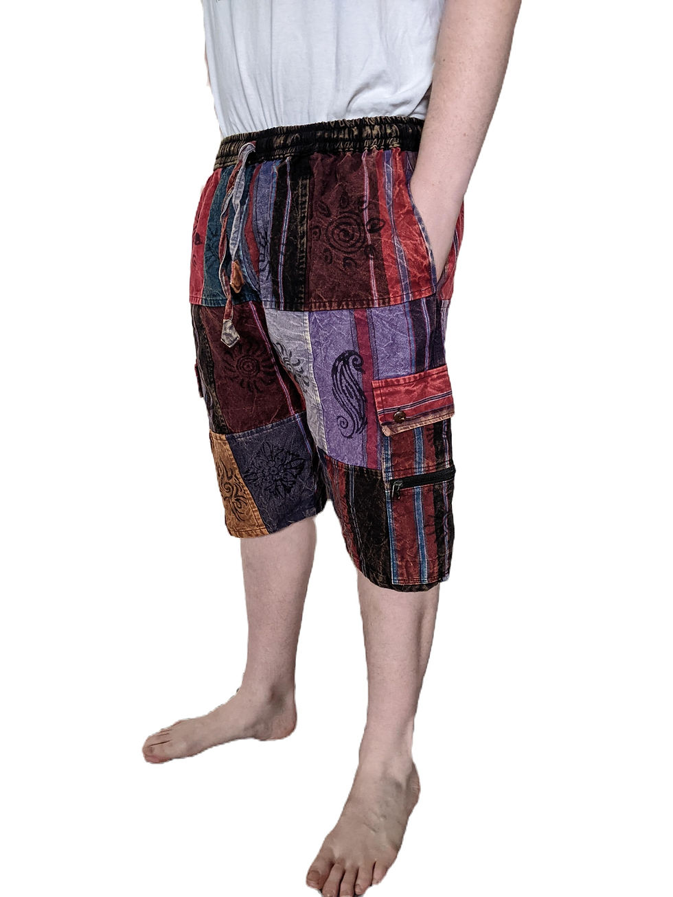 Thumbnail: Heavy Cotton Patchwork Blockprint Stonewashed Shorts (in 4 Colours)