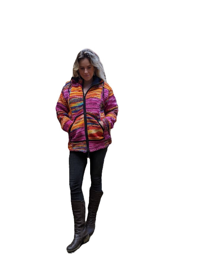 Thumbnail: Patchwork Wool Hood Jacket Fleece Lined (In 3 Colours)