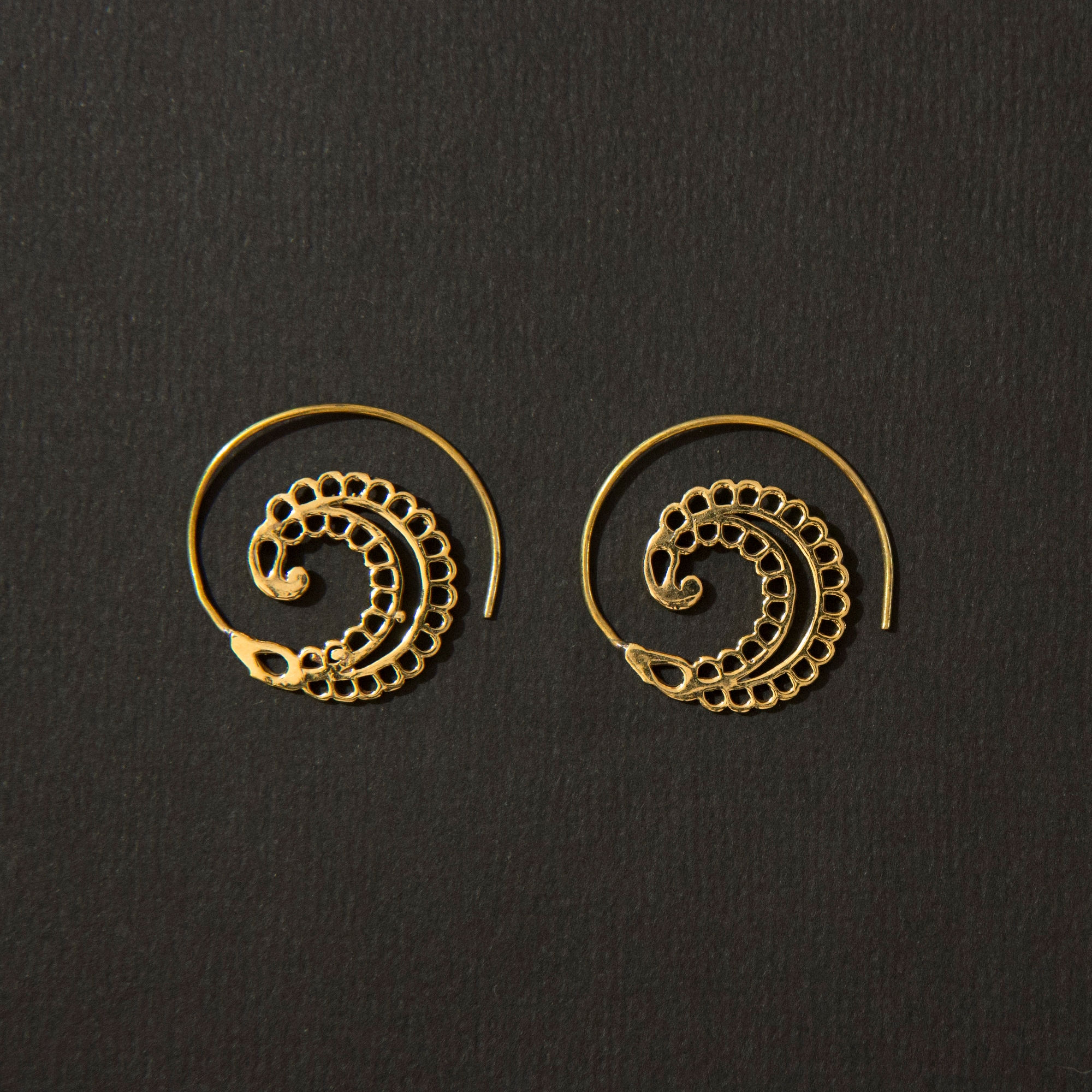 Brass Tribal Leaf Spiral Earring
