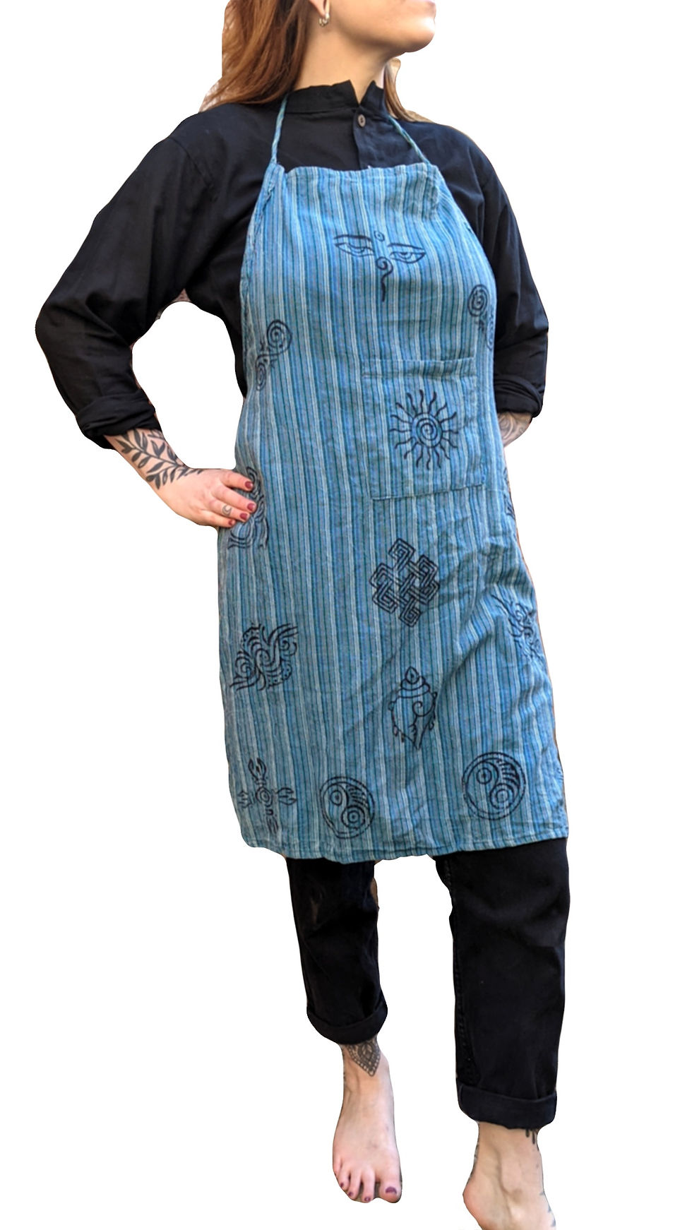 Thumbnail: Cooking Apron Nepal Stripe Stonewash Blockprint