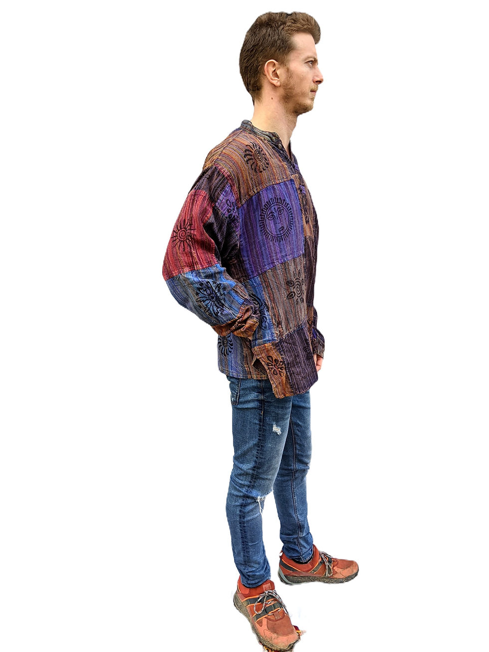 Thumbnail: Patchwork Overdye  Blockprint Stripe Stonewash L/S Cotton Shirt