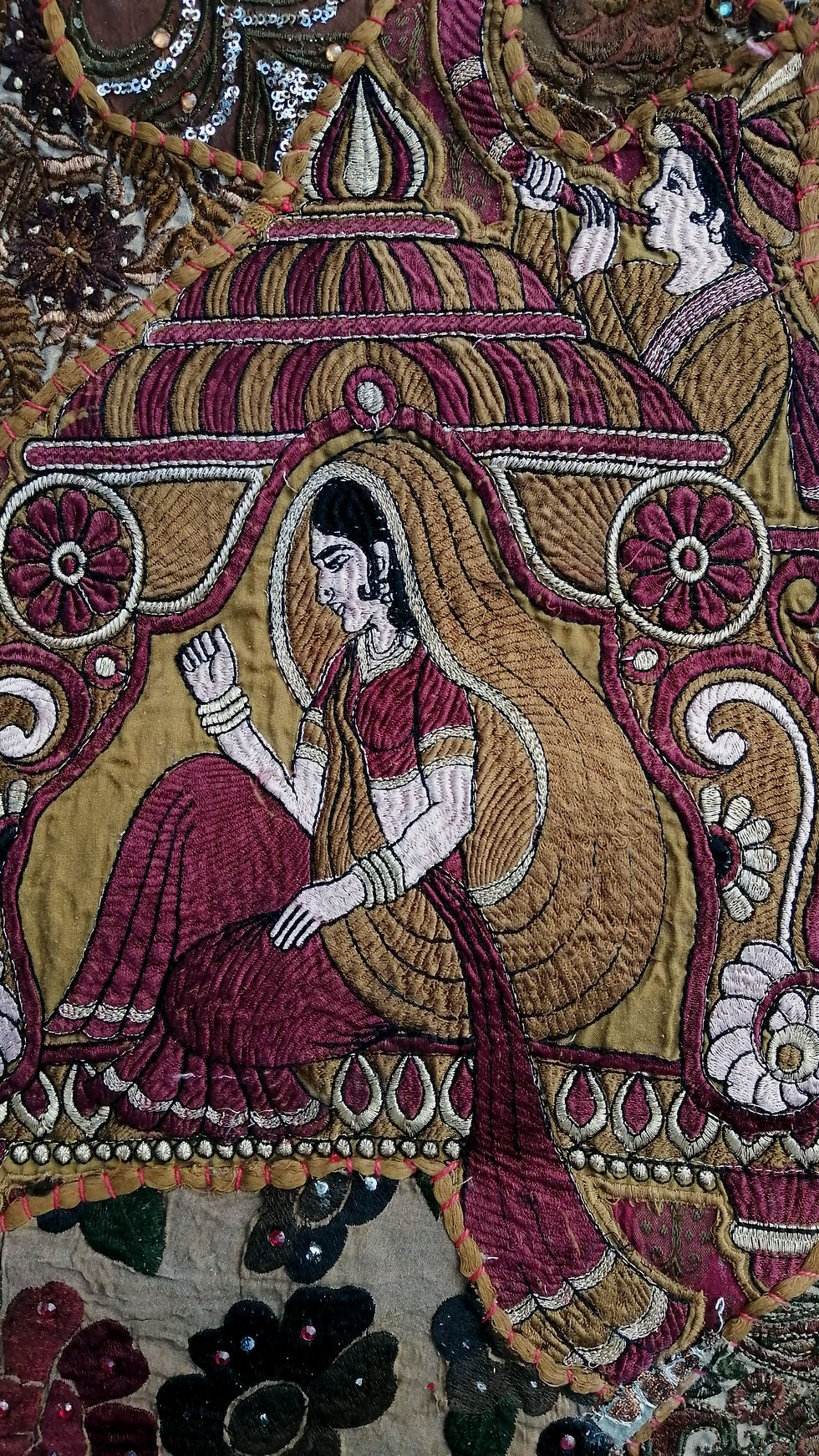 Thumbnail: Small Rajasthan Couple Design Upcycled Embroidery Hanging