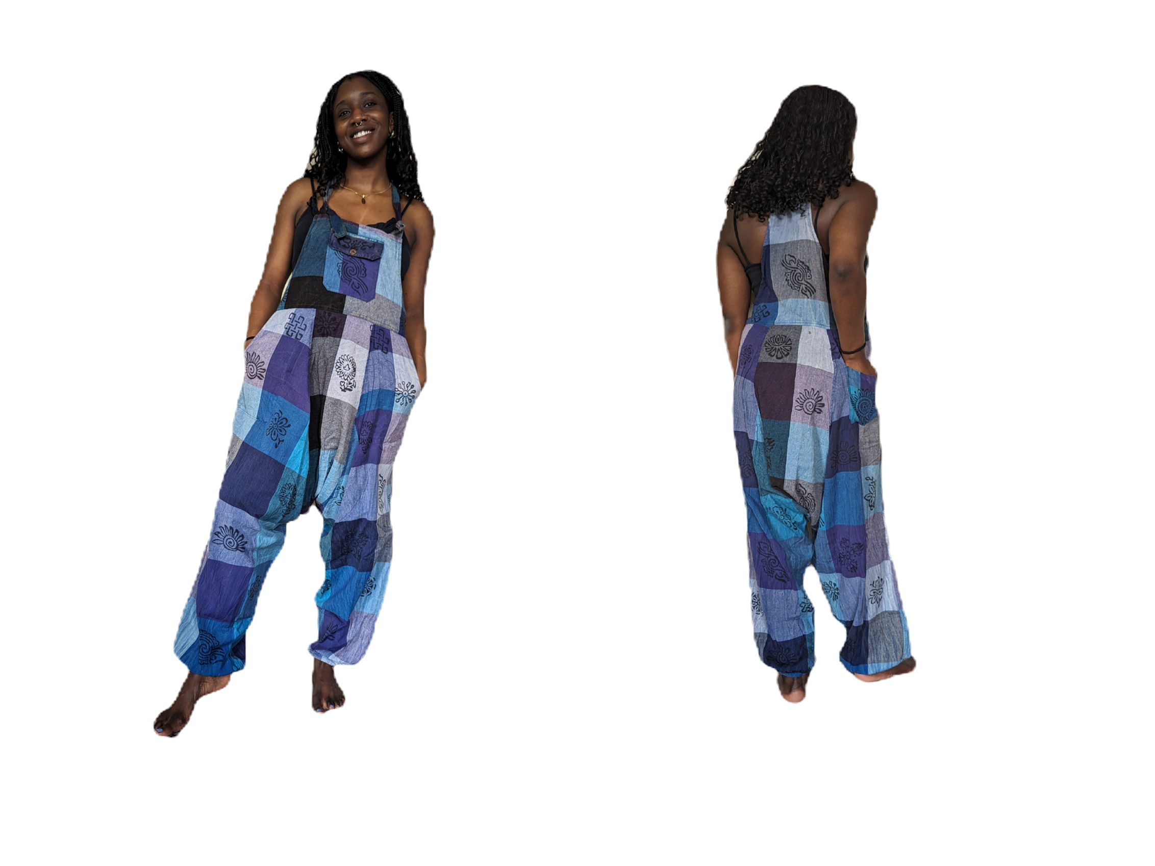 Fake Patch Cotton Dungarees (In 2 Colours)