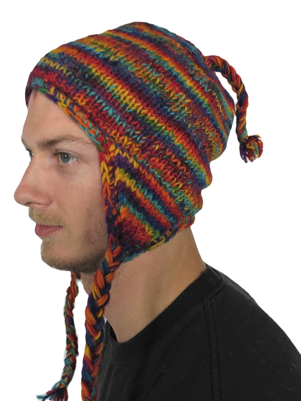 Men's Earflap Wool Multi Rainbow Hat