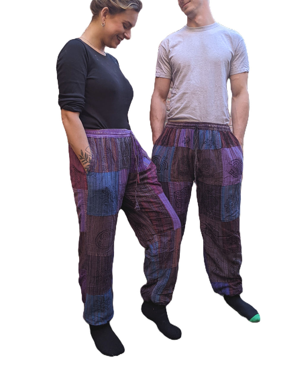 Fleece Lined Unisex Patchwork Elastic Bottom Blockprint (in 3 Colours)
