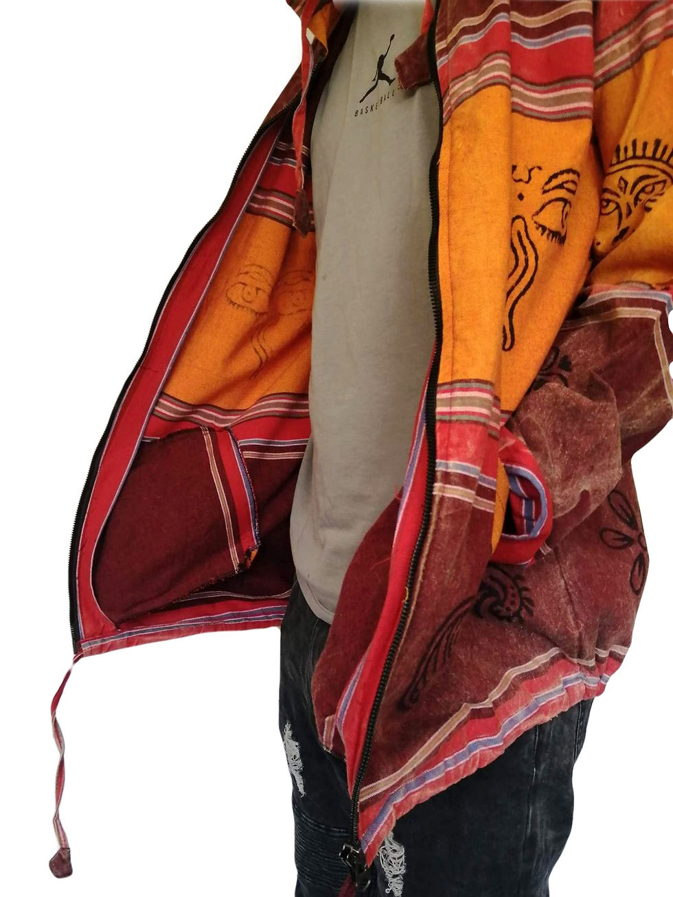 Thumbnail: Blockprint Cotton Stripe Shyama Zip Jacket (in 2 Colours)